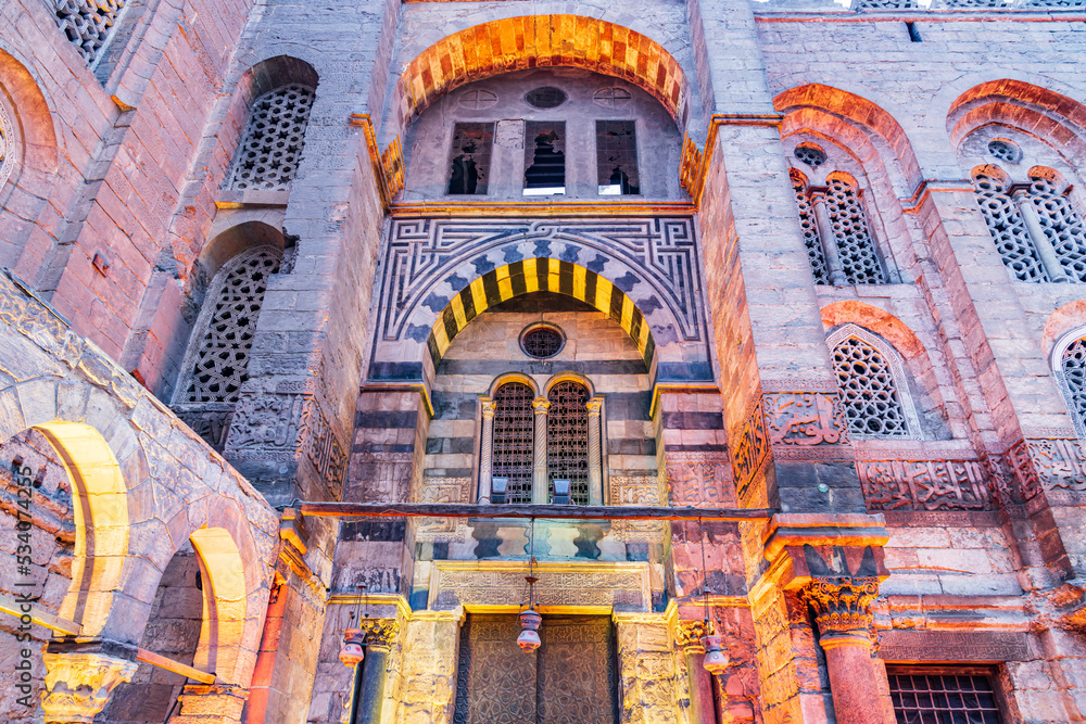 Entrance to a historic mosque on El Moez street in Old Cairo.