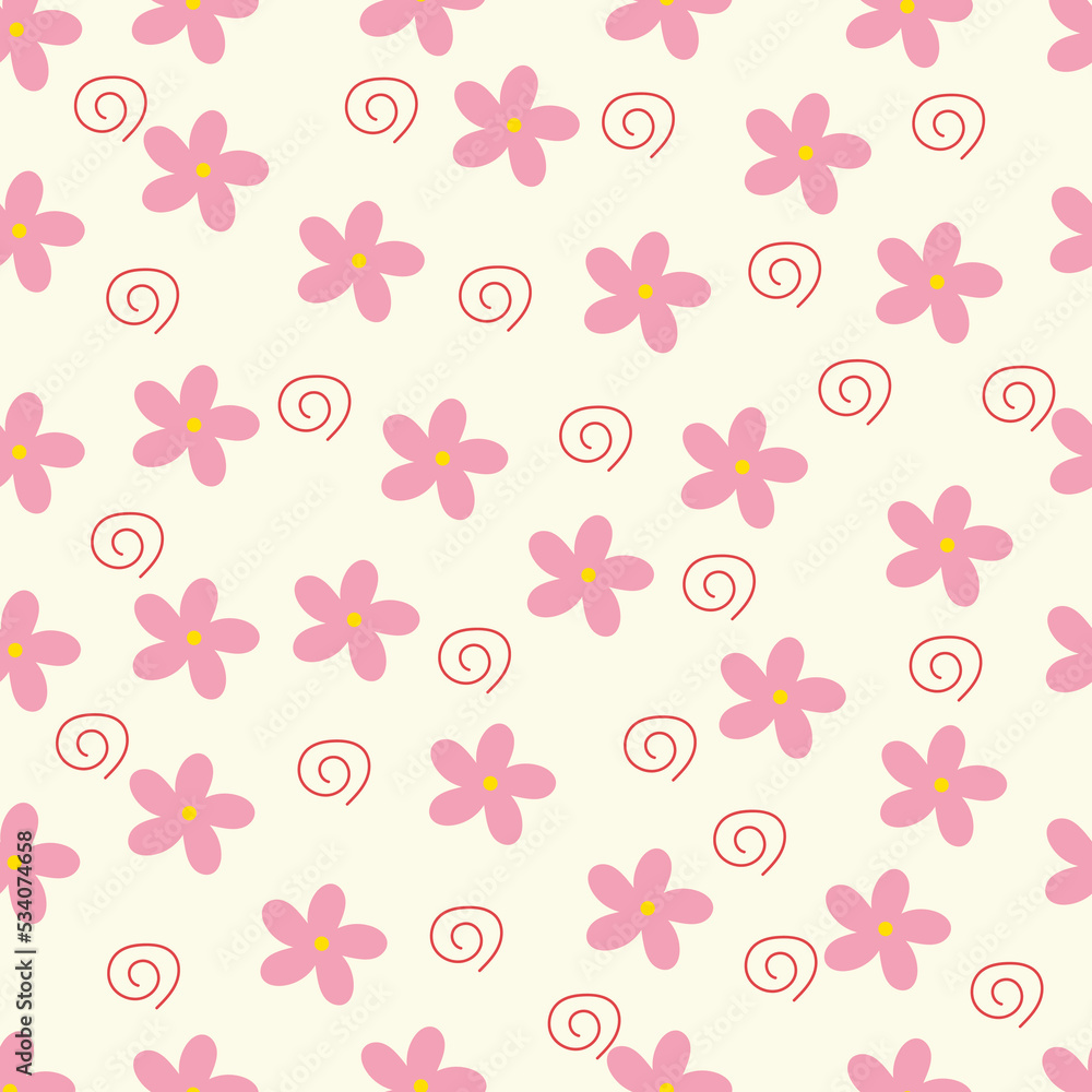 A pattern of pink daisies on a beige background