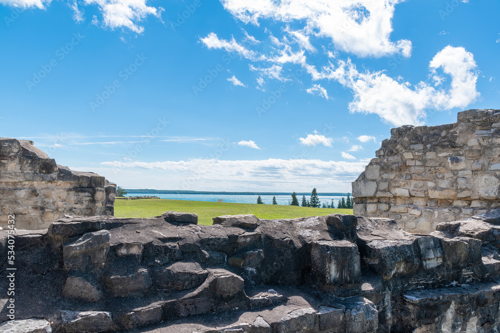 The ruins of Fort St. Joseph, an old War of 1812 fort burned by the Americans in 1814, remain at the southern tip of St. Joseph Island in Ontario. - obrazy, fototapety, plakaty 