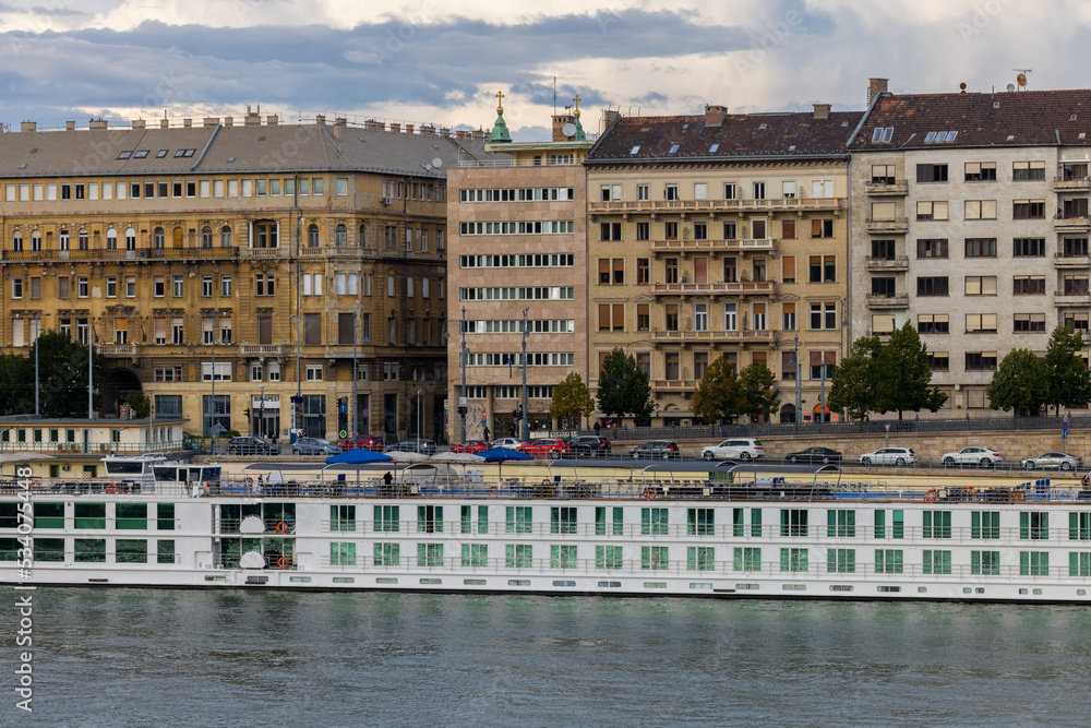 Rows of buildings on the Danube river. Budapest, Hungary