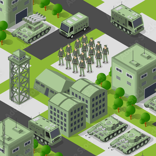 Background 3D illustration army armed troop isometric armed military