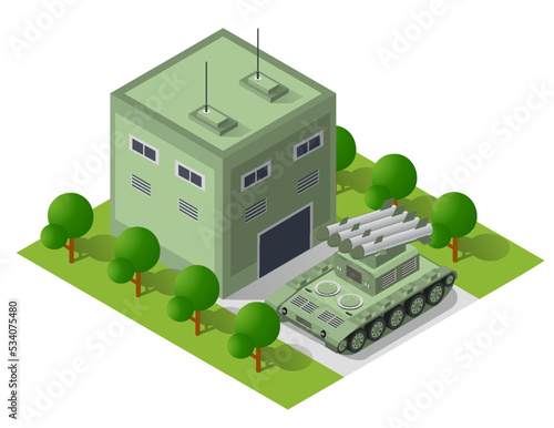 Set of army armed troop isometric armed military transport objects