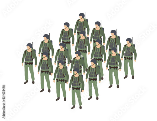 Set of army armed troop soldiers isometric armed military objects