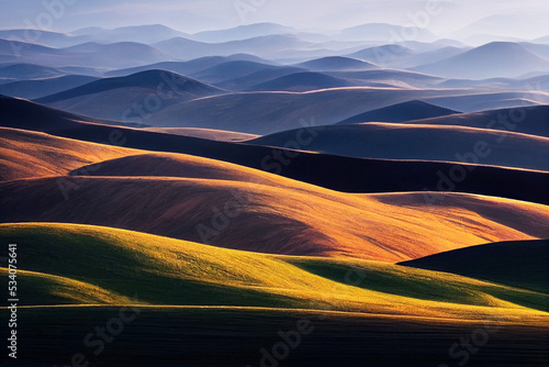 Photography Layered, rolling hills at dusk - abstract