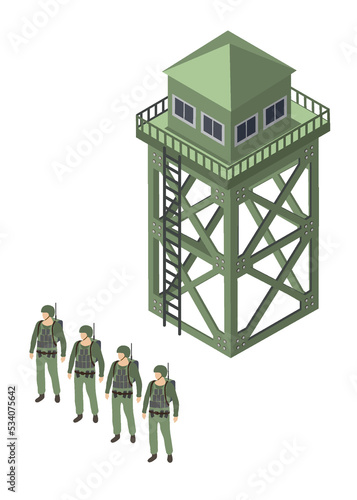 Set of army armed troop soldiers isometric armed military objects