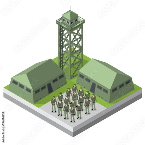 Set of army armed soldiers troop isometric armed military 3D illustration