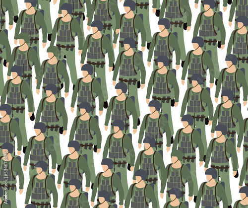 Seamless repeating of army armed troop soldiers isometric armed 3D illustration