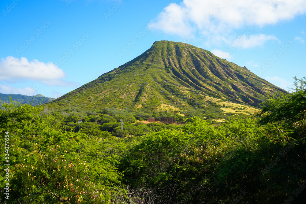 Green slopes of the Koko Crater in the suburbs of Honolulu on O'ahu