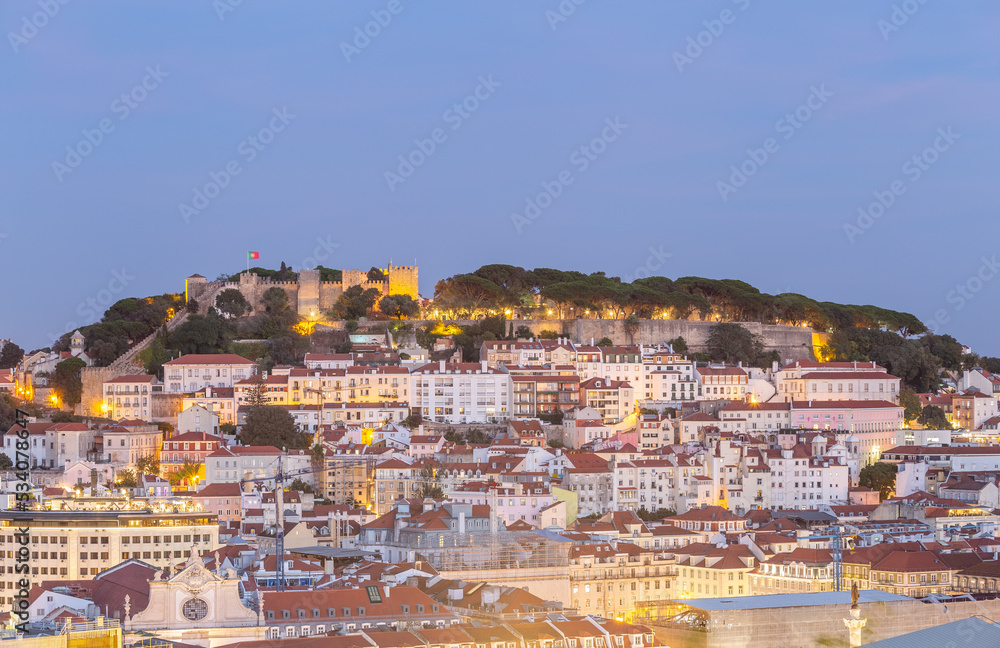 Lisbon, Portugal skyline at Sao Jorge Castle during sunset