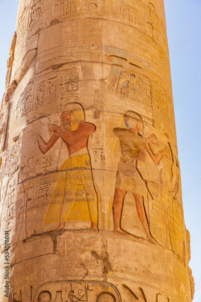 Columns of the Great Hypostyle Hall at the Karnak Temple complex in Luxor.