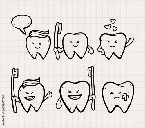 vector set of cute cartoon tooth.Vector illustration