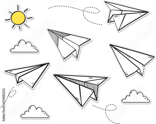 Doodle of Paper airplanes,Origami paper plane,vector illustration