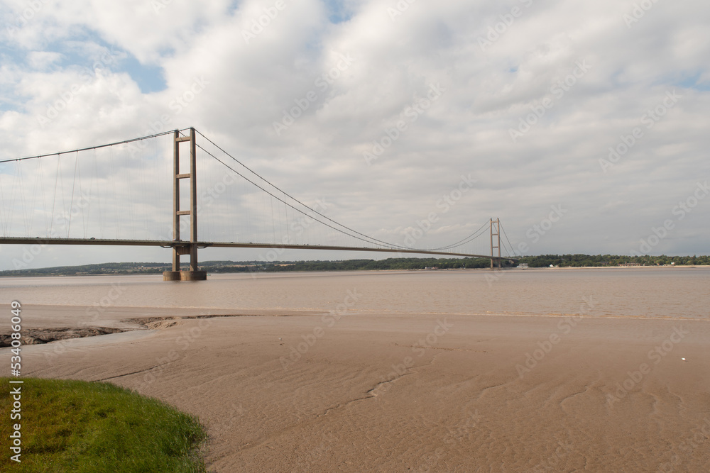 View of River Humber with Humber Bridge near Hull, Humberside England. United Kingdom View of River Humber with Humber Bridge near Hull, Humberside England. United Kingdom