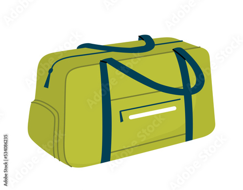 Sport bag icon. Accessory for carrying equipment for training. Travel and adventure, active lifestyle and tourism. Outdoor workouts. Sticker for social networks. Cartoon flat vector illustration