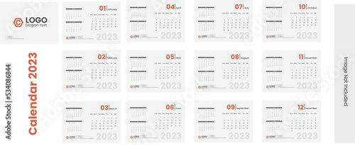 Desk Calendar 2023  desktop planner clean style minimal print ready week start Sunday Template design