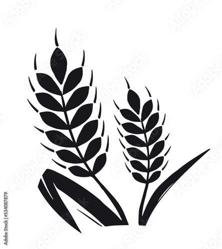 Woodcut wheat icon. Plants, floristry and botany. Logo and silhouette, creativity and art. Sticker for social networks and messengers. Natural and organic products. Cartoon flat vector illustration