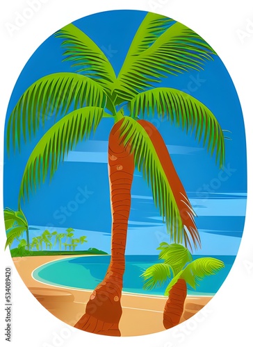 A detailed and colourful illustration of island with palm trees. Image can be used for lable design  book cover  cards  T-shirts and all your projects. 