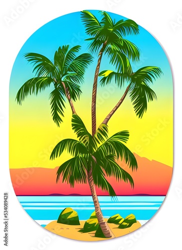 A detailed and colourful illustration of island with palm trees. Image can be used for lable design  book cover  cards  T-shirts and all your projects. 