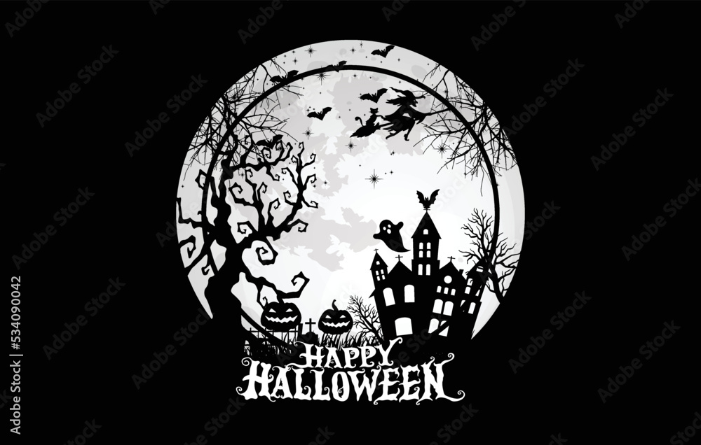 Happy Halloween pumpkin cat witch t-shirt design