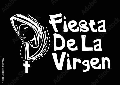 gestalt art design maria illustration and handwritten text, fiesta de la virgen