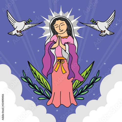 desain fiesta de la virgen dengan karakter sederhana dan imut. ilustrasi vektor