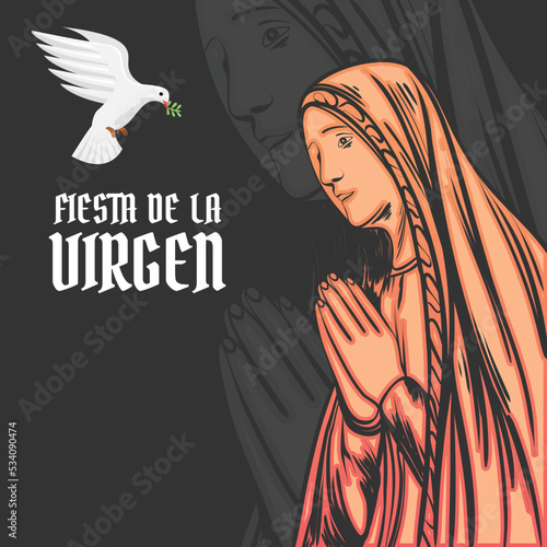 hand drawn illustration with abstract concept sketch depicting Virgen de Guadalupe