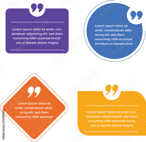 Colorful quote frames blank templates set. Quote in frame with quotation marks