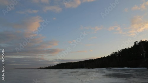 beautiful frozen sea, bay, dawn