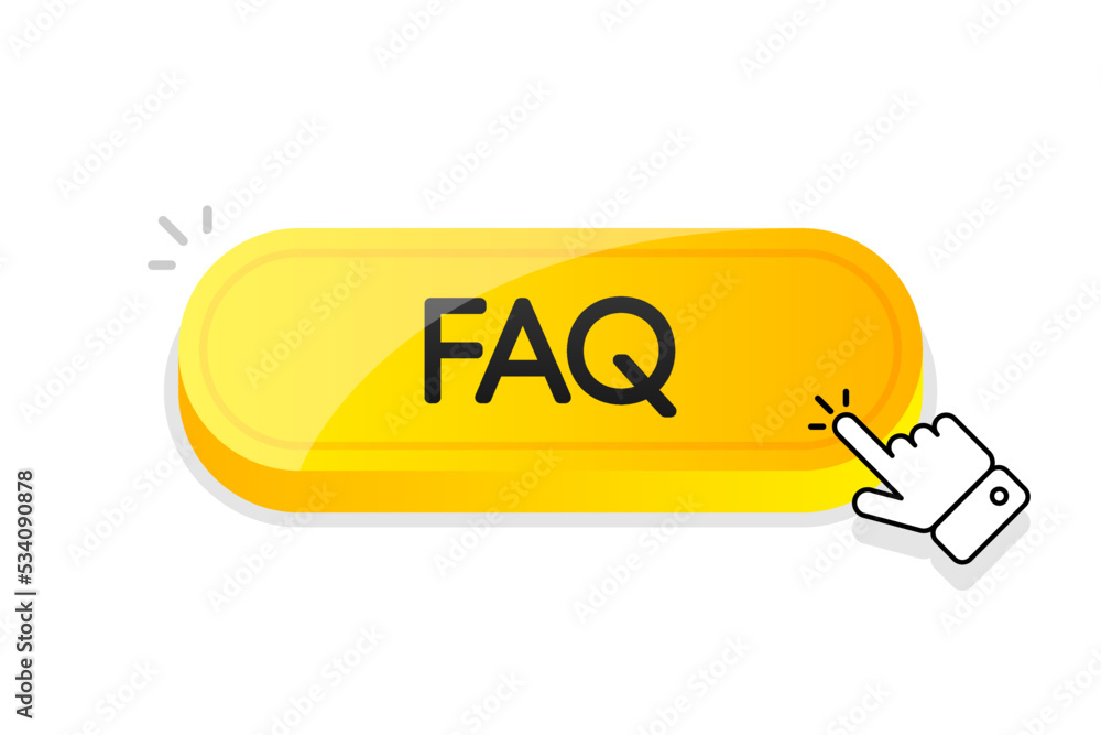 FAQ 3d button. Mouse touched button. Vector illustration. FAQ 3d button. Mouse touched button. Vector illustration.