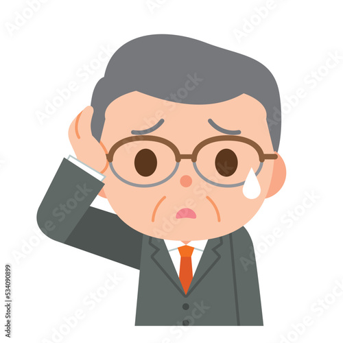 戸惑うスーツ姿の男性