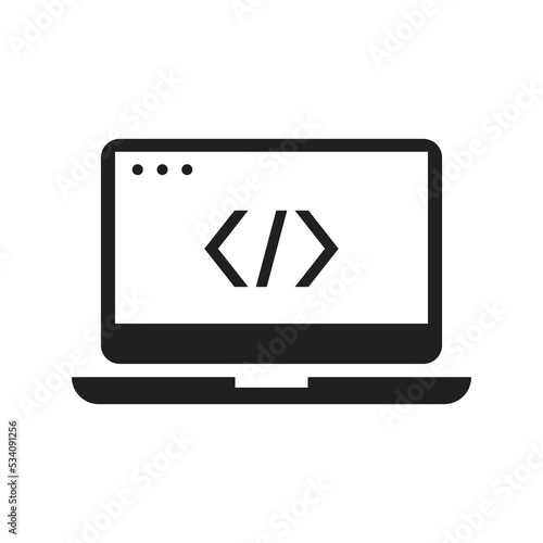 Coding icon design. laptop coding computer icon. Programming development vector. Program coding icon set isolated on white background