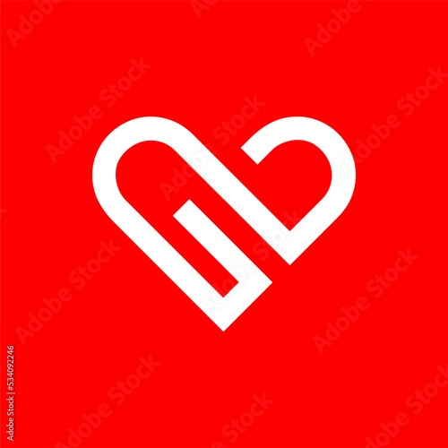 Initial letter G logo tempate with geometric love or heart line art illustration in flat design monogram symbol