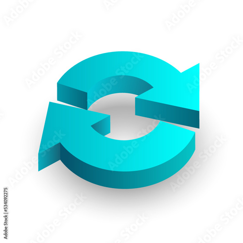 Two arrows 3D icon. Circulation, recycling, update processing, etc.