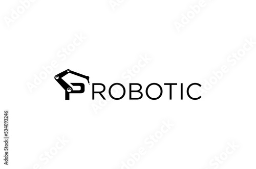 Robotic arm factory logo design manufacturing technology industry arm hand robot