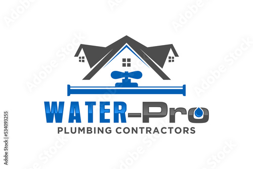 Plumbing service logo design roof house workshop repair tool real estate faucet pipe icon
