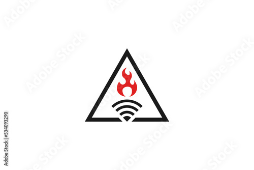Triangle wifi and fire logo design sign and symbol warning detector