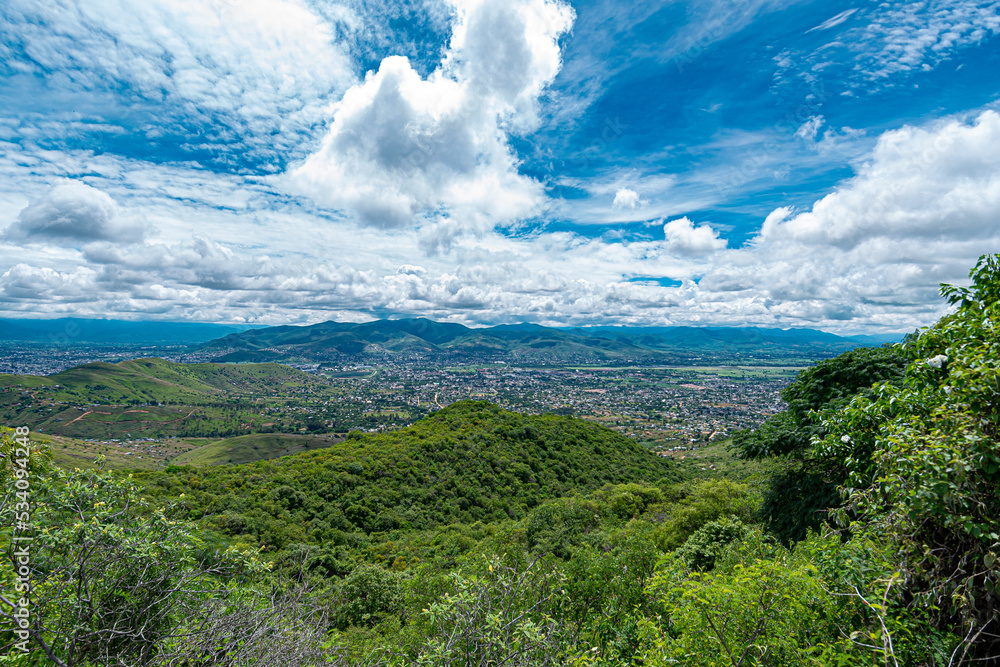 View of Oaxaca City from Monte Alban archaeological site, Oaxaca, Mexico