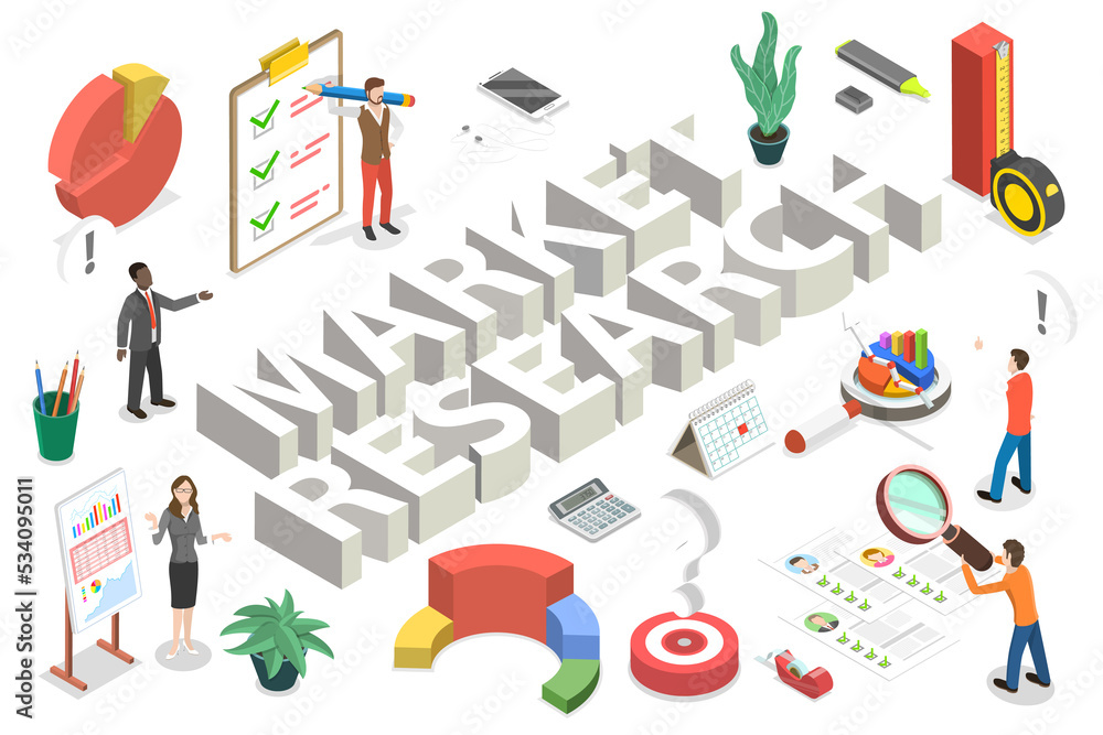 3D Isometric Conceptual Illustration of Market Research 3D Isometric Conceptual Illustration of Market Research