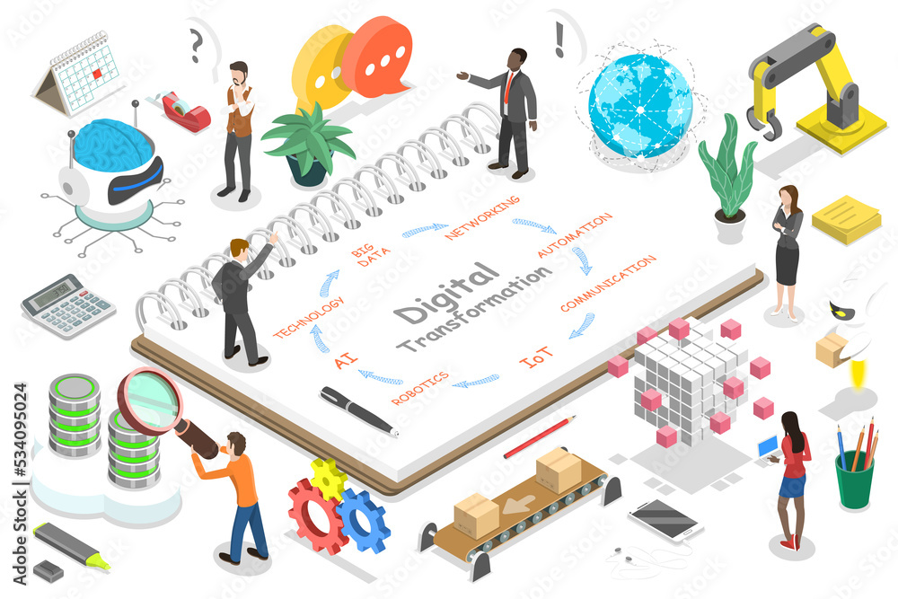 3D Isometric Flat Conceptual Illustration of Digital Transformation. 3D Isometric Flat Conceptual Illustration of Digital Transformation.