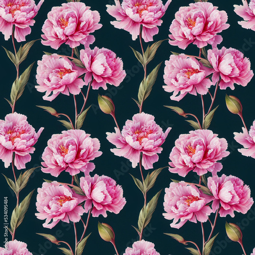 Floral seamless pattern. Vintage peony background. Hand drawn watercolor illustration.