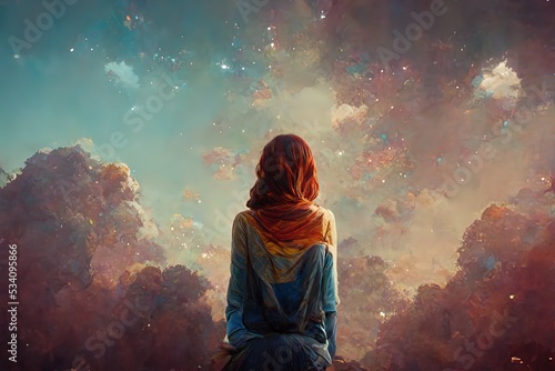 A girl feel alone, 3D rendering, 3D illustration.