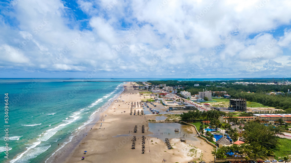 Perfect aerial dron view at the Miramar's beach, Tampico Tamaulipas 