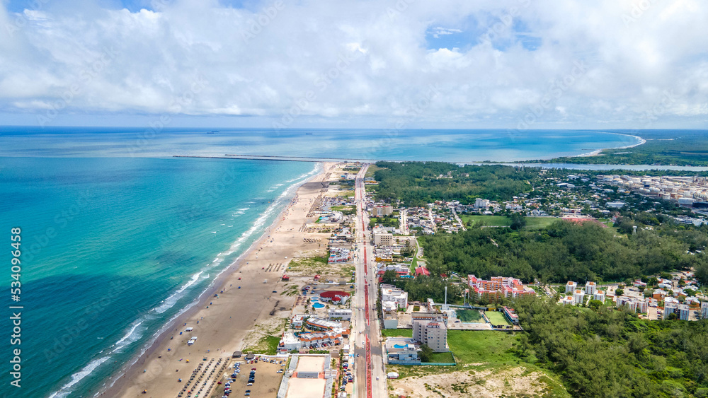 Perfect aerial dron view at the Miramar's beach, Tampico Tamaulipas 