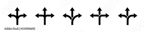 Three-way direction arrow icon. Black style icon - stock vector.