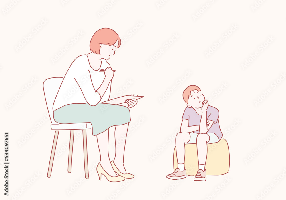 The mother is educating the child. Hand drawn style vector design illustrations.