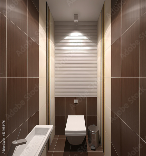 Toilet design concept illustration for a private home. 3D rendering of the interior design of the toilet