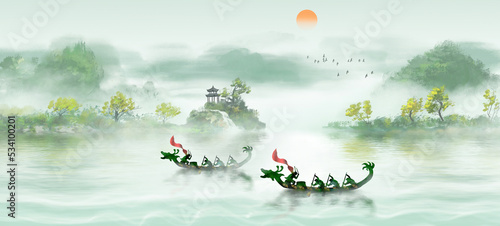 Chinese style freehand artistic conception landscape painting background