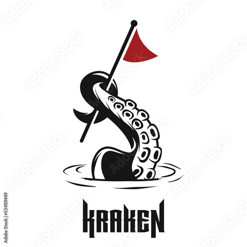 kraken or octopus and flag logo design inspiration