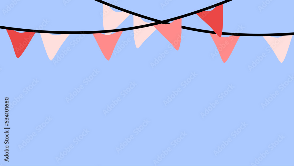 Obraz premium birthday party background with red and pink flags for kids party, anniversary, carnival, fair, event, festival, food stand, and other decorative