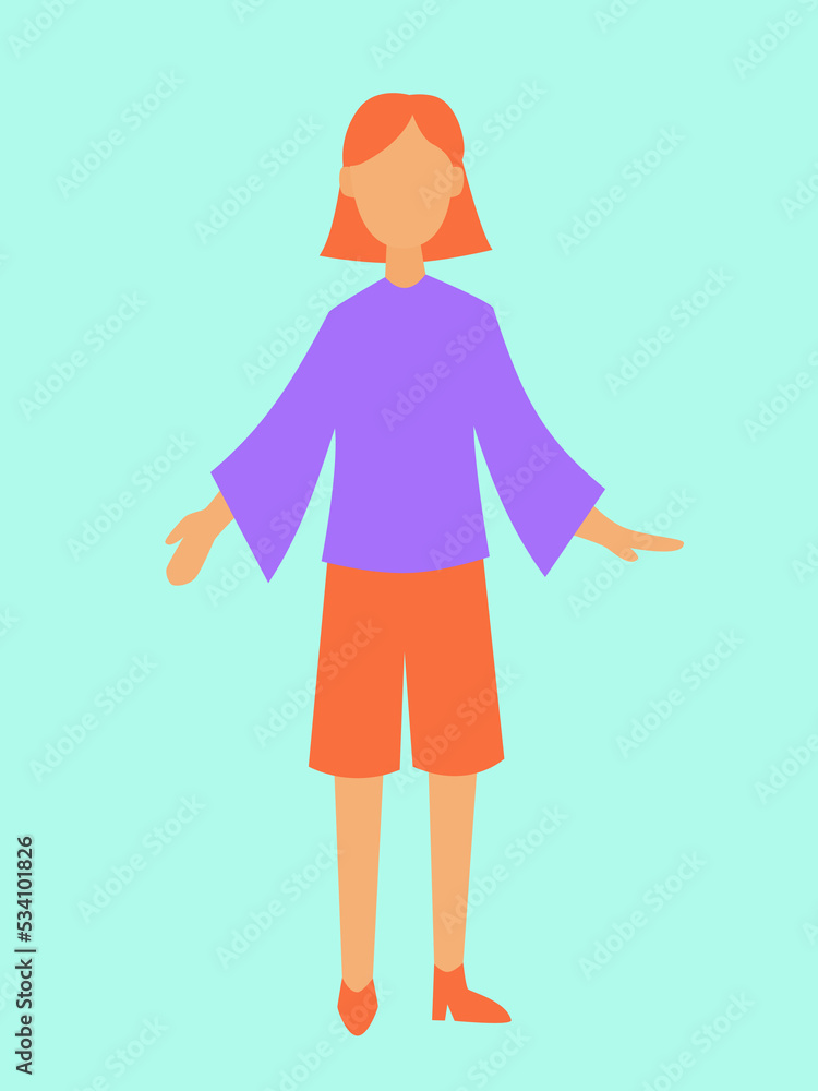 girl with pink short hair standing with a casual looks facing front flat vector illustration element template girl with pink short hair standing with a casual looks facing front flat vector illustration element template